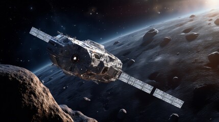 Wall Mural - futuristic spacecraft soaring through asteroid belt