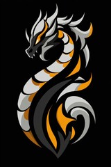 Poster - Stylized Dragon Illustration on Black Background