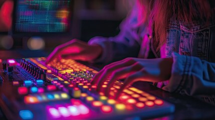 A person using a computer with RGB-lit peripherals to create digital art, demonstrating the technology's potential for creative expression