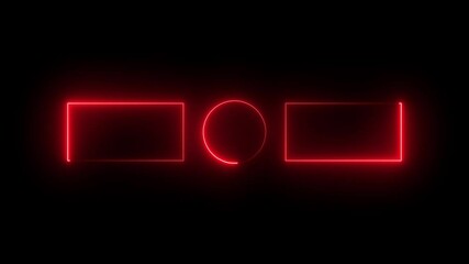 Wall Mural - red color glowing neon frame animation. rectangle , circle frame on black background. seamless loop,