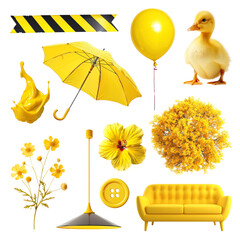 Canvas Print - PNG yellow object element set, transparent background