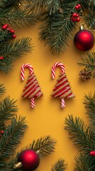 Poster - Christmas Tree Candy Cane Decorations on Yellow Background