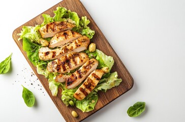 Canvas Print - Grilled Chicken Salad on Wooden Cutting Board