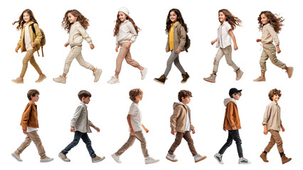 Sticker - PNG diverse kids walking element set, transparent background