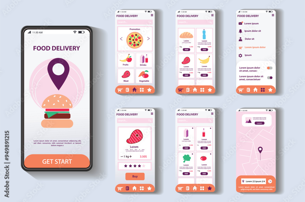Food delivery app concept in flat design. This image shows the ...