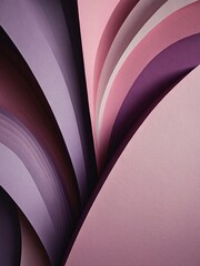 Wall Mural - Abstract geometric shapes in pink and purple, featuring curved lines and paper textures.