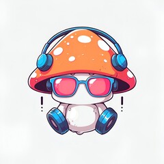 Wall Mural - Cute Mushroom with Headphones