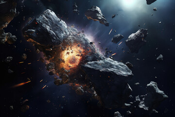 Wall Mural - Cosmic Collision: Asteroids Collide in a Fiery Explosion