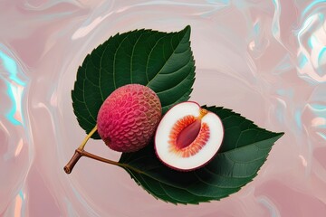 Litchi Elegance with Organic Leaves on Clear Background Retro Aesthetic Design