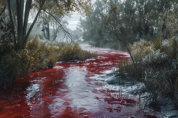 ai generative river with red water