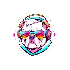 Wall Mural - Cool Bulldog With Headphones And Sunglasses