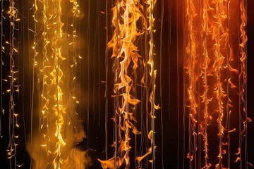 Wall Mural - Enchanting Flickering Flames on Dark Background with Vibrant Yellow Orange and Salmon Textures