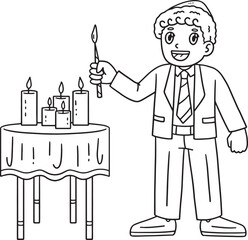 Wall Mural - Bar Mitzvah Boy Lighting Candles Isolated Coloring