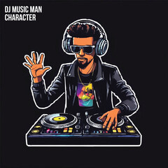 DJ boy man character mixer making music and having fun. Night club disco bar isolated cartoon vector illustration. Pop Art DJ Boy, Comic DJ Music Artist Vector Stock Illustration. DJ disco boy vector.