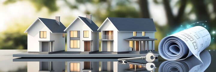 architectural house model with detailed blueprint overlay. developers, and property buyers, providin