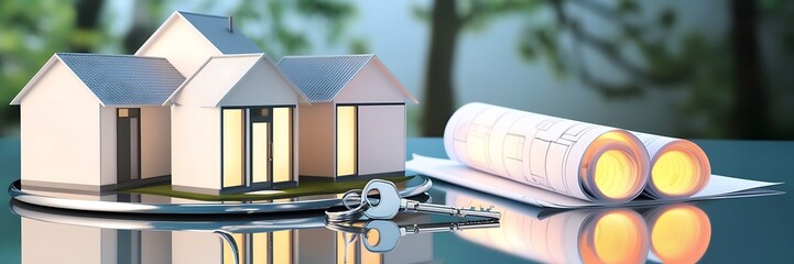 architectural house model with detailed blueprint overlay. developers, and property buyers, providin