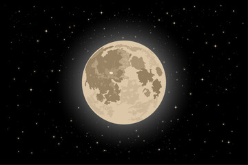 Wall Mural - starry night sky background with full moon and bright stars