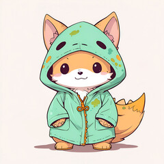 Canvas Print - Cute Fox in a Green Hoodie