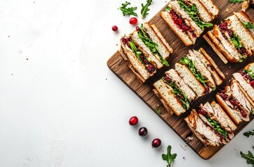 Canvas Print - A wooden board with a variety of sandwiches on it