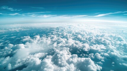 Wall Mural - photograph of the clouds from above, view looking down on earth and sea below, high altitude, cinematic