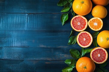 Poster - A blue background with a bunch of oranges and grapefruit