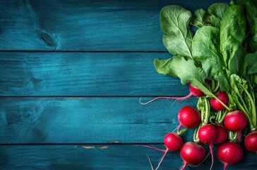 Poster - A bunch of radishes are on a wooden table