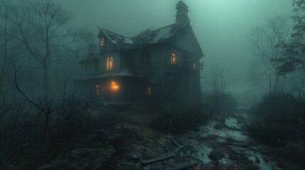 A Mysterious House in a Foggy Forest