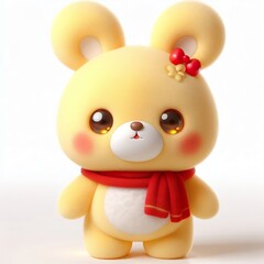 Wall Mural - a cute 3d fluffy Vietnamese style yellow rabbit teddy bear character with red scarf