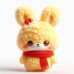 Wall Mural - a cute 3d fluffy Vietnamese style yellow rabbit teddy bear character with red scarf