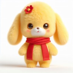 Wall Mural - a cute 3d fluffy Vietnamese style yellow rabbit teddy bear character with red scarf