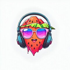 Wall Mural - Cool Watermelon in Headphones