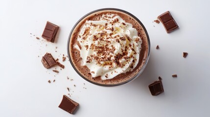 Wall Mural - A glass of chocolate milk with whipped cream and chocolate shavings on top