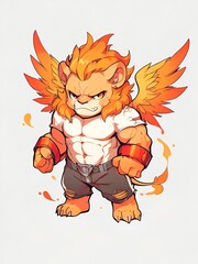 Sticker - Fiery Lion with Wings Illustration