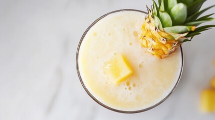 Canvas Print - A glass of pineapple juice with a piece of pineapple on top