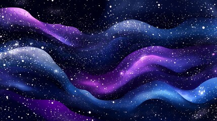 Poster - Abstract Cosmic Galaxy Night Sky Background with Wavy Lines and Stars