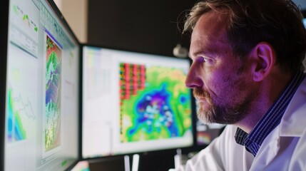 Wall Mural - scientist is looking at climate change data on his computer