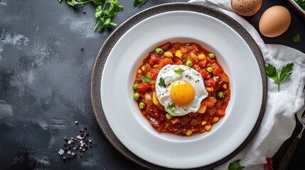 Poster - A plate of food with a fried egg on top of it