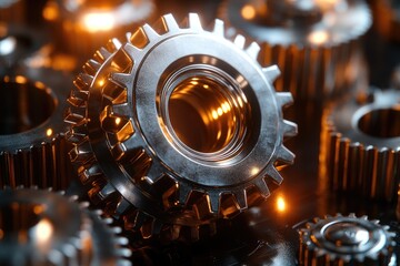 Aufkleber - Gears working together on circuit board forming complex mechanism