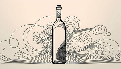 Canvas Print - One line drawing and continue for bottle wine on digital art concept, Generative AI.