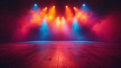 Poster - Stage with Colorful Spotlights and Smoke