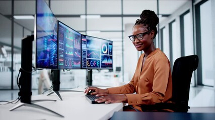Fototapete - KPI Business Analytics Data Dashboard. Analyst Using Computer