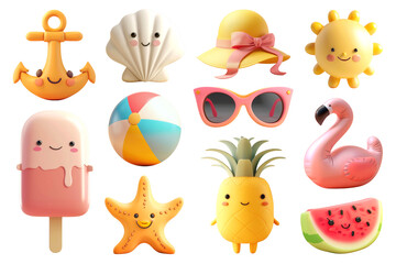 Sticker - PNG 3d cute Summer design element set, transparent background