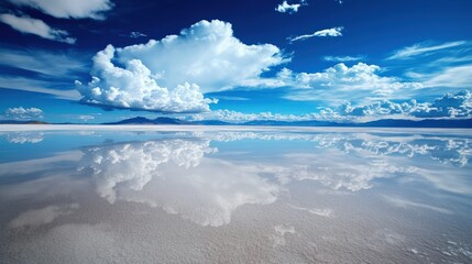 The otherworldly landscape of Salar de Uyuni, Bolivia, where the sky reflects perfectly on the world largest salt flat