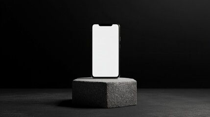 Sticker - Smartphone on a Stone Pedestal in a Dark Studio Setting