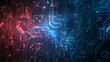 © MikeLegend - Abstract digital circuit board design with blue and red light effects, illustrating technology and innovation in a dark environment