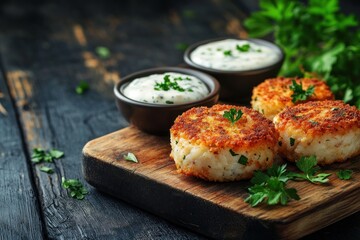 Poster - Delicious Crispy Crab Cakes with Creamy Dip