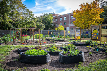 Poster - Educational Permaculture Garden in City School Yard Teaching Sustainable Practices  