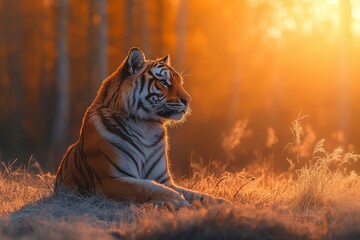 Wall Mural - Majestic Tiger Resting in a Golden Sunset