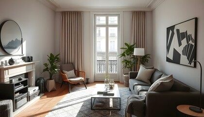 Sticker - Parisian apartment. Scandinavian interior design of modern living room, home.