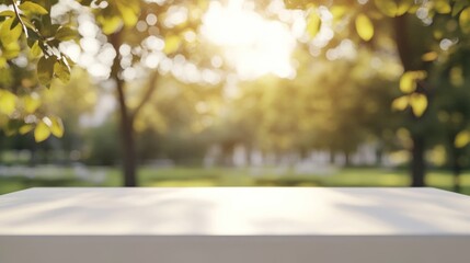 Wall Mural - Empty Table With Defocused Green Backdrop